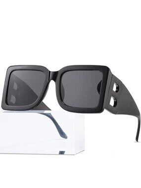 Women's Trendy Black Thick Frame Luxury Designer Sun Glasses Modern Big Frame